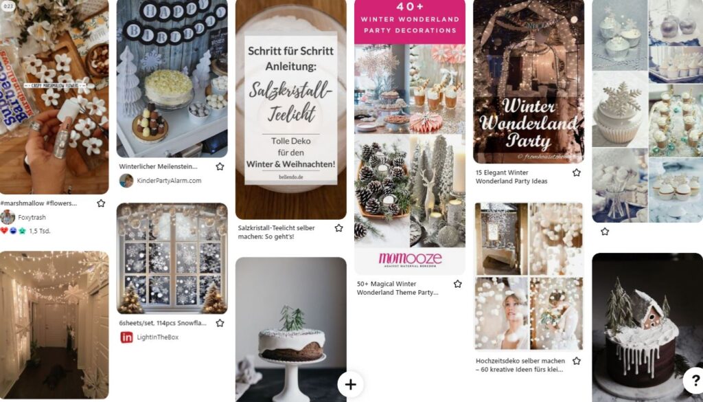 Pinterst Pinwand als Inspirationsquelle für die Winter-Geburtstags-Party-Deko.