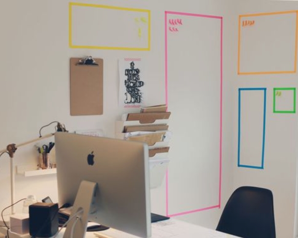 einfaches Kanban Board aus Masking Tape auf einer weißen Wand